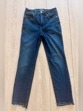 Good American Good Classic Bootcut Jeans Size 4/27 Dark Wash Raw Hem